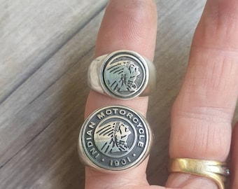 Indian motorcycle ring,925 sterling silver,large heavy 27 gms,thick signet,biker wedding band,unisex,handmade,motorbike,