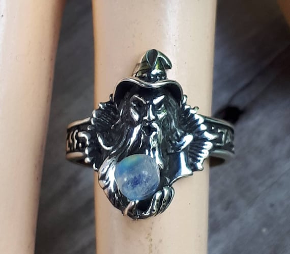 Wizard Ring,sterling Silver,rainbow Moonstone,merlin,magic