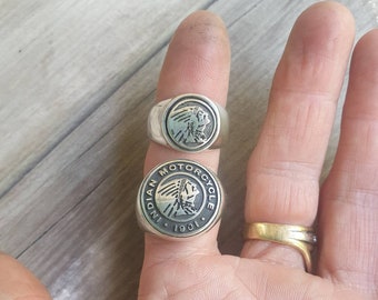 Indian ring,sterling silver, Indian head signet, wedding band,unisex,handmade,motorbike,biker