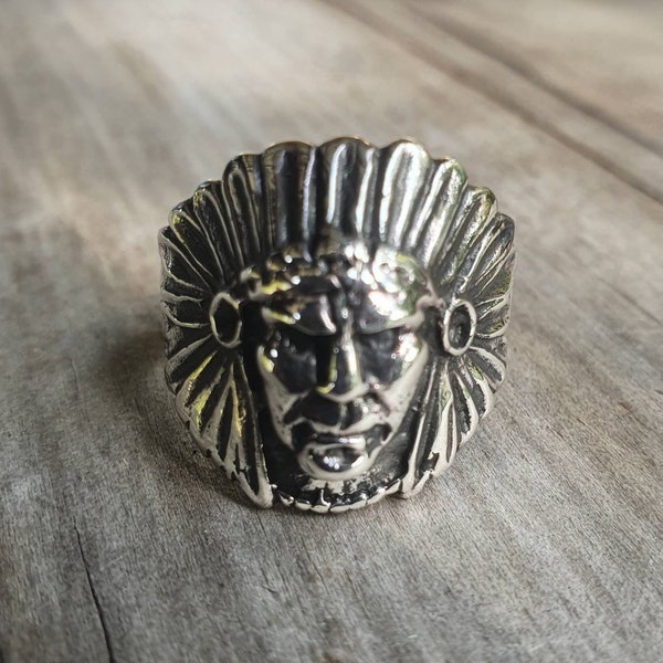 Indian ring,Indian chief,tribal,sterling silver,handmade,boho,ethnic,Indian face,