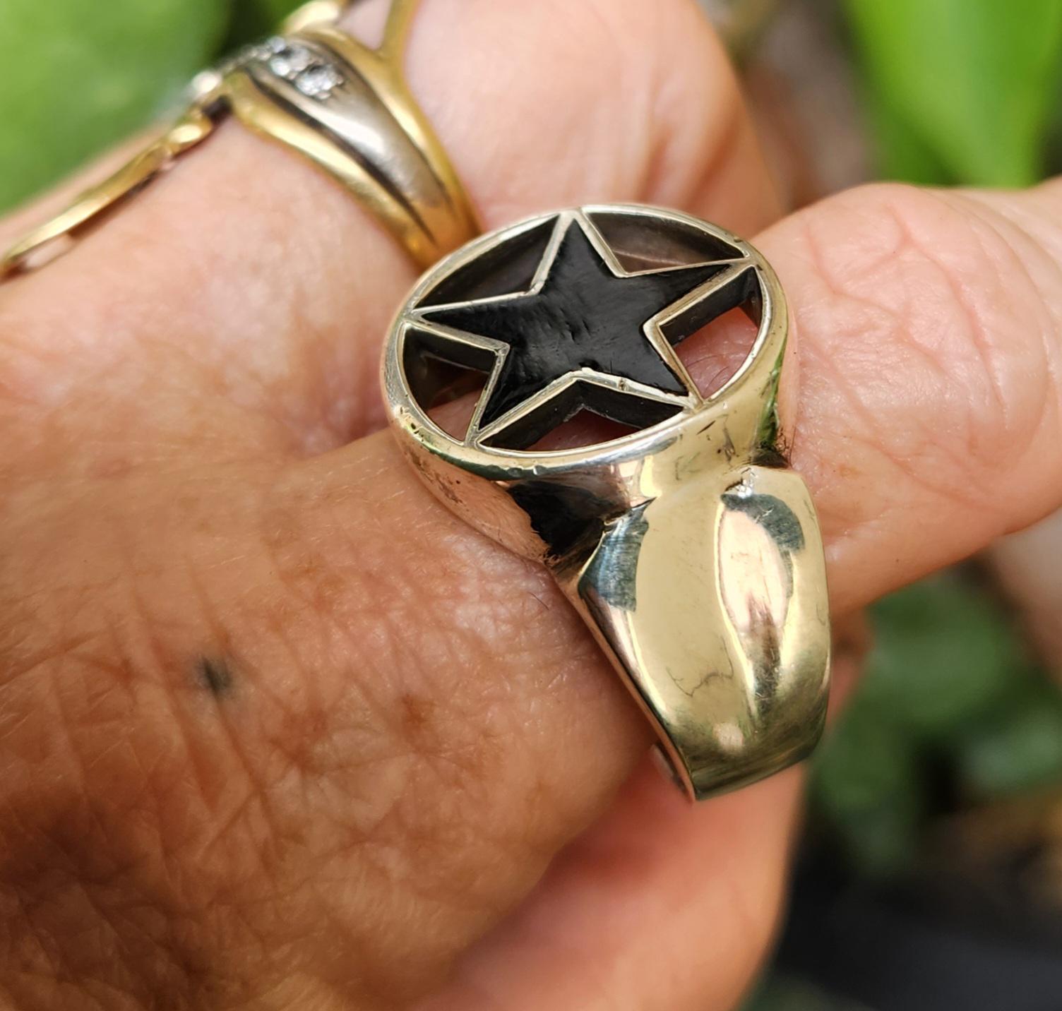 Large Star Ring,925 Sterling Silver,black Enamel Star,large Sizes