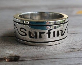 Chunky wave ring, sterling silver,surfer ring,surf,surfing,wave wedding ring,surf board band,