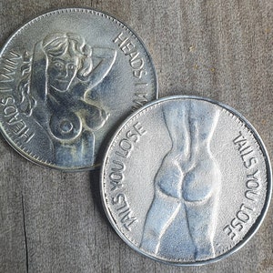 Silver coin,heads and tails coin, sterling silver.flip a coin,naked lady