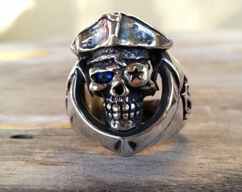 Pirate Skull ring,sterling silver,anchor, jack sparrow,skull, steampunk, gothic, punk, mens fashion,