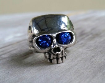 skull ring, sterling silver, cubic zirconia,steampunk, pirate, gothic, punk,grunge,hipster,handmade,boho,rockabilly,mens fashion,skeleton,