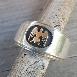 Gold eagle ring,10k phoenix 925 sterling silver band ,two tone wedding,gold eagle,mans dress ring,steampunk,