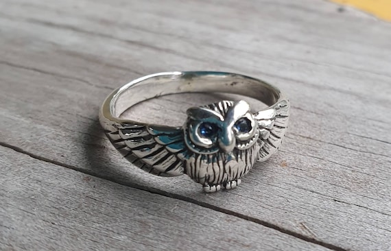 Petite Owl Ring sterling Silver Bird Ring boho gypsy goddess