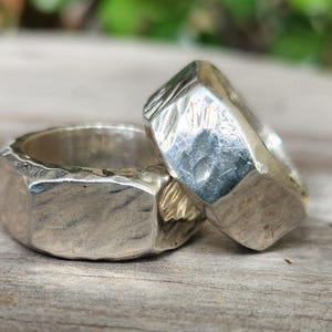 Hexagonal hammered ring,10mm solid sterling silver,17gms heavy hammered handmade band,unisex ring,rustic wedding ring,industrial,