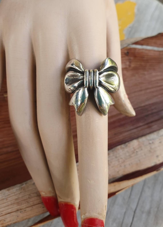 Large Bow Ring sterling Silver Ribbon Ring bow chunky Rockabilly