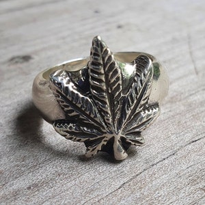 Men's 925 Sterling Silver Cannabis Leaf Ring - High Polish Marijuana Weed Design, Size 5.75