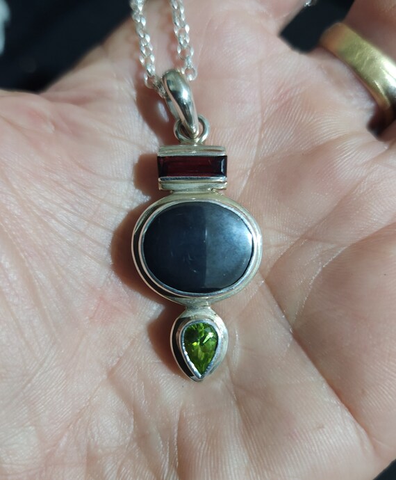 Gemstone pendant,solid sterling silver,set with h… - image 2