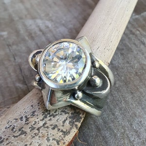 Chunky cz ring,sterling silver,cubic zirconia,steampunk,medieval,tribal,industrial,large silver ring,mans stone ring,unisex ring,