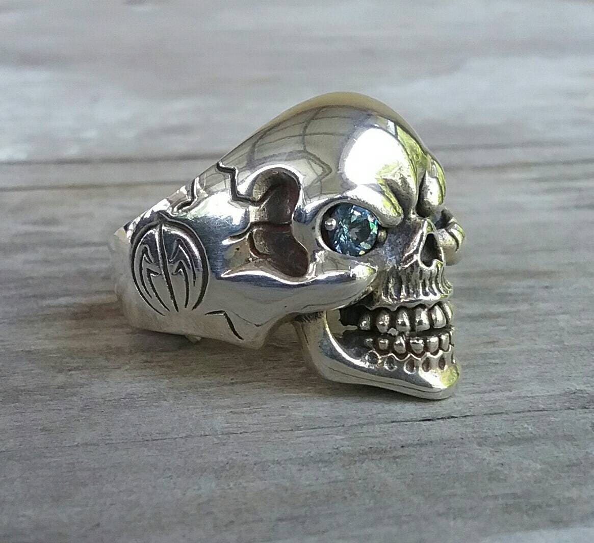 Skull Ring,sterling Silver,black Cz Eyes , Steampunk,gothic, Punk 