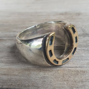 9k horseshoe ring,9ct & sterling silver,two tone,lucky ring,mixed metal, handmade, cowboy