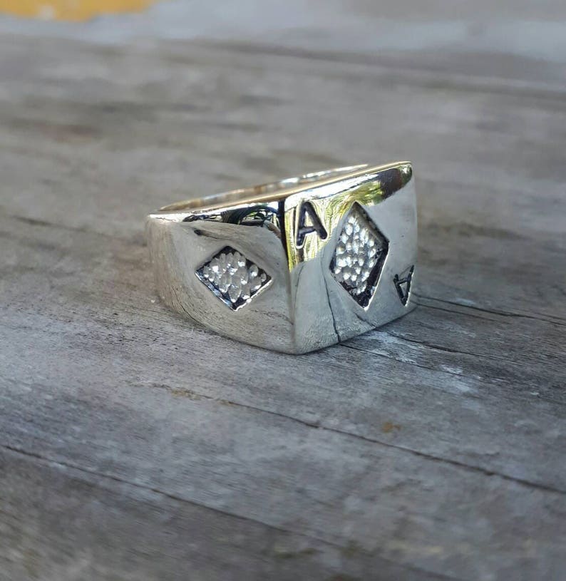 Ace of diamonds ring,gambling,sterling silver,ace ring,vegas wedding,gus,poker,black jack,signet ring,Lil peep 