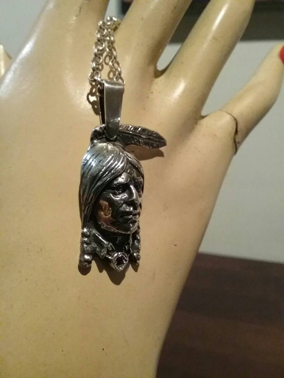 Indian Head Pendant,indian Chief Pendant,sterling Silver,37mm