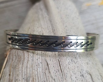 Silver cuff bracelet,sterling silver,wave bangle,tribal,unisex,boho,handmade