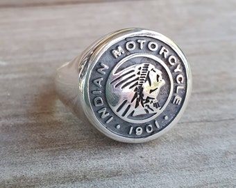 Indian ring,motorcycle,sterling silver,large signet,biker wedding  band,unisex,handmade,motorbike,