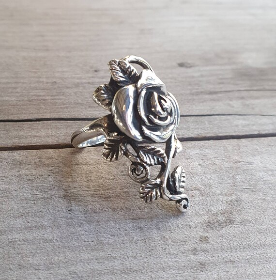 Flower Rose Ring Pinkie Ring Small Antiqued Sterling Silver Flower Rose Ring Pinkie Ring Small Antiqued Sterling Silver