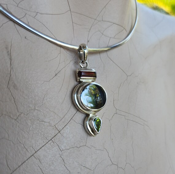Gemstone pendant,solid sterling silver,set with h… - image 6