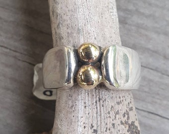 Two tone ring,9k gold ball ring,sterling silver,ball ring,silver and gold wedding ring,boho,chic,handmade,retro,steampunk,designer,bespoke