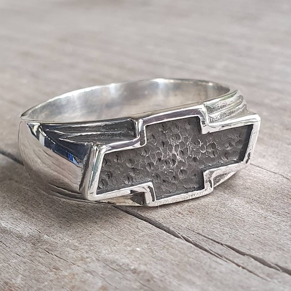 Chevrolet car ring,sterling silver, small cheve ring,rockabilly,hot rod,truck ring,vintage car,hipster,