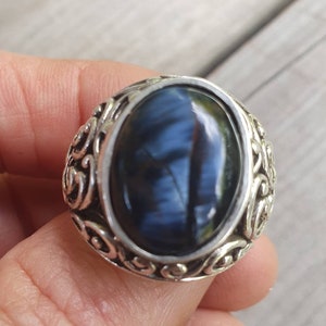 Pietersite,Tigers eye,chunky ring, sterling silver,beautiful scroll sides,vintage style,Japanese style waves,mens fashion,boho,