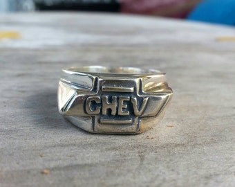 Chevrolet ring,car symbol,chev, sterling silver,cheve ring,handmade,mens fashion,rockabilly,hipster,racing  car,hotrod