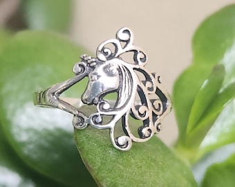 Unicorn ring,sterling silver,Scrolly haired,mythical horse,fantasy ring,new age, boho,