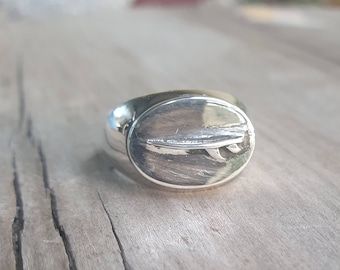 surf board ring,sterling silver,oval signet surfer ring,boho,surfer,board rider,wave rider
