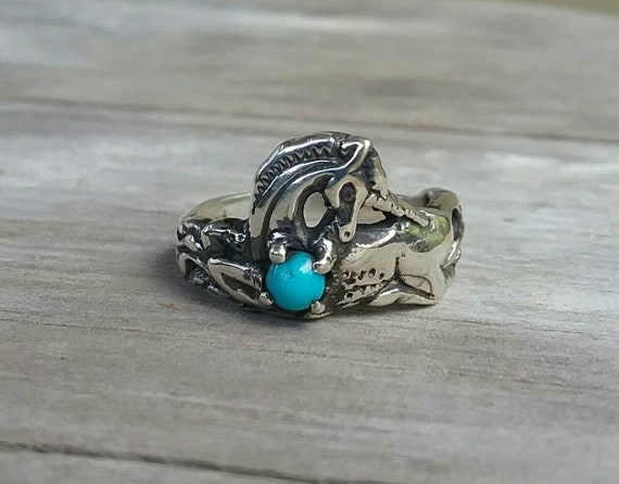 Completely Hand Carved Horse Turquoise Sterling Silver Ring Completely Hand Carved Horse Turquoise Sterling Silver Ring