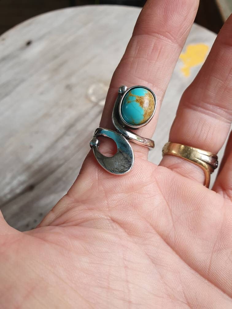 Long Turquoise Ring, Sterling Silver,goddess,art Deco,long Elegant Ring ...