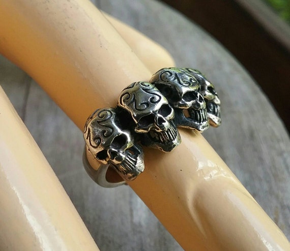 Anillo de plata Gothic muertos cabeza anillo calavera rockabilly Skull anillo plata 925