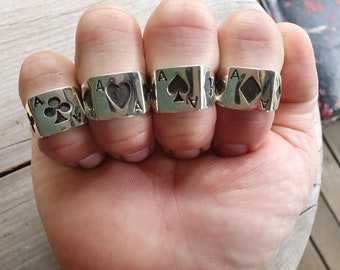 Ace rings,full set,4 sterling silver rings, gambling, cards,oxidized,ace ring,Vegas wedding,black jack,poker,lucky,handmade,rockabilly
