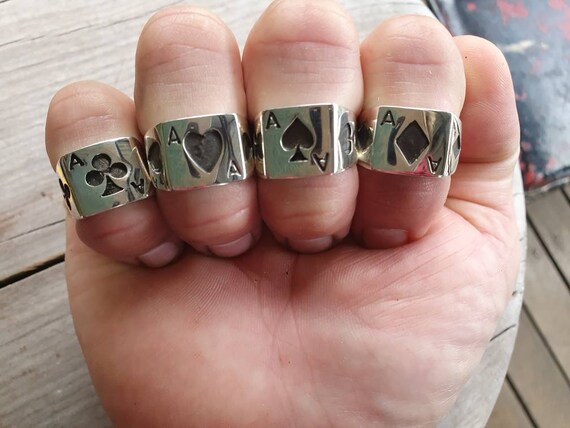 Ace Rings full Set 4 Sterling Silver Rings Gambling Cards