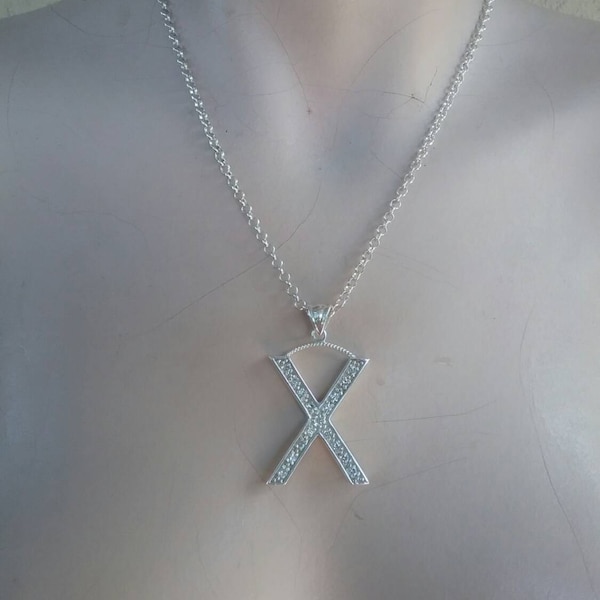 Large letter X Alphabet bling pendant gangster necklace sterling silver
