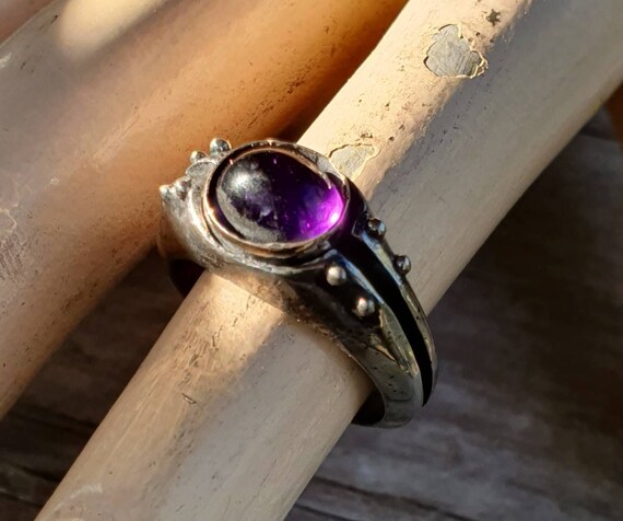 Amethyst ring,sterling silver,rustic industrial  … - image 2