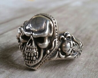 Skull ring, sterling silver,steampunk, gothic, punk,hipster,hand made,biker,sugar skull,unisex skull ring,skull wedding ring,