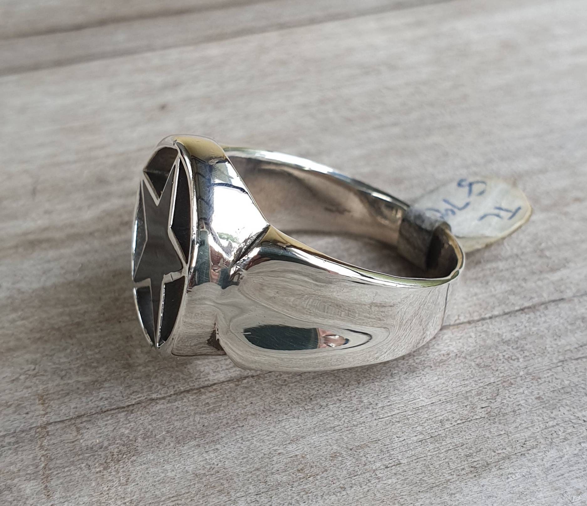 Large Star Ring,925 Sterling Silver,black Enamel Star,large Sizes