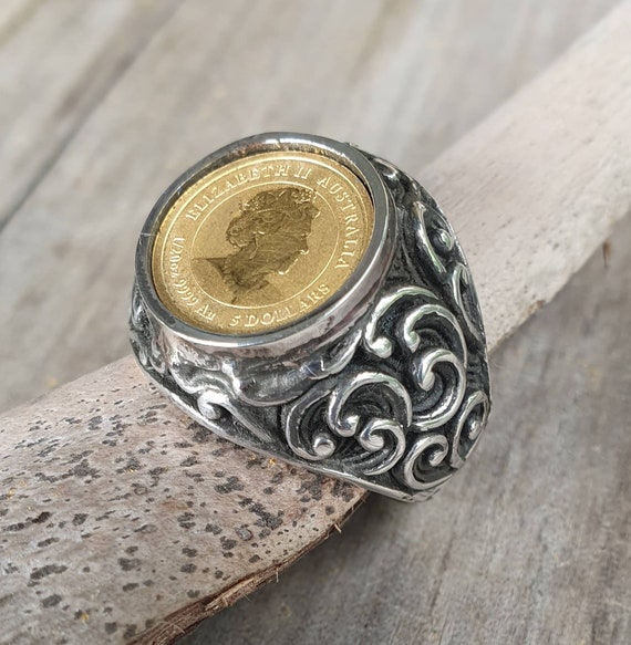 Roy Rose Jewelry Gold Coin Ring Mounting - Mens Ribbed Sides Diamond-Cut  Bezel Design - 16.5mm Size Coin - 14K Yellow Gold - for US 1/10th American  Eagle Coin, metal, not known, :