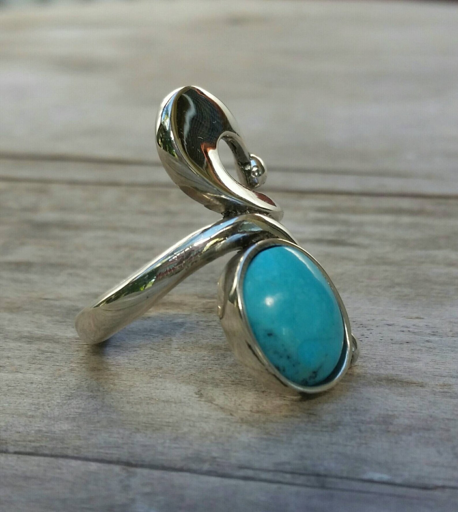 Long Turquoise Ring, Sterling Silver,goddess,art Deco,long Elegant Ring ...