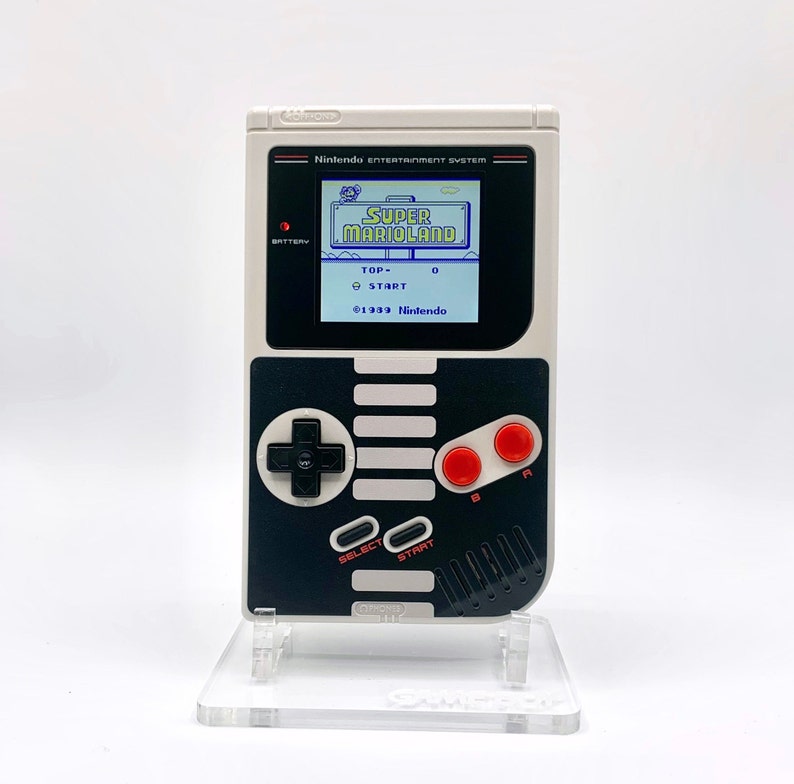 NES Theme Original Game Boy With Backlight Rainbow IPS V3 LCD Screen With 8 Color Modes & Brightness Adjustment. New exterior shell buttons and glass screen.  Protective case and surprise game included as free gifts.
