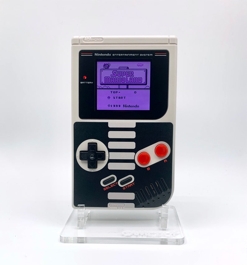 NES Theme Original Game Boy With Backlight Rainbow IPS V3 LCD Screen With 8 Color Modes & Brightness Adjustment. New exterior shell buttons and glass screen.  Protective case and surprise game included as free gifts.