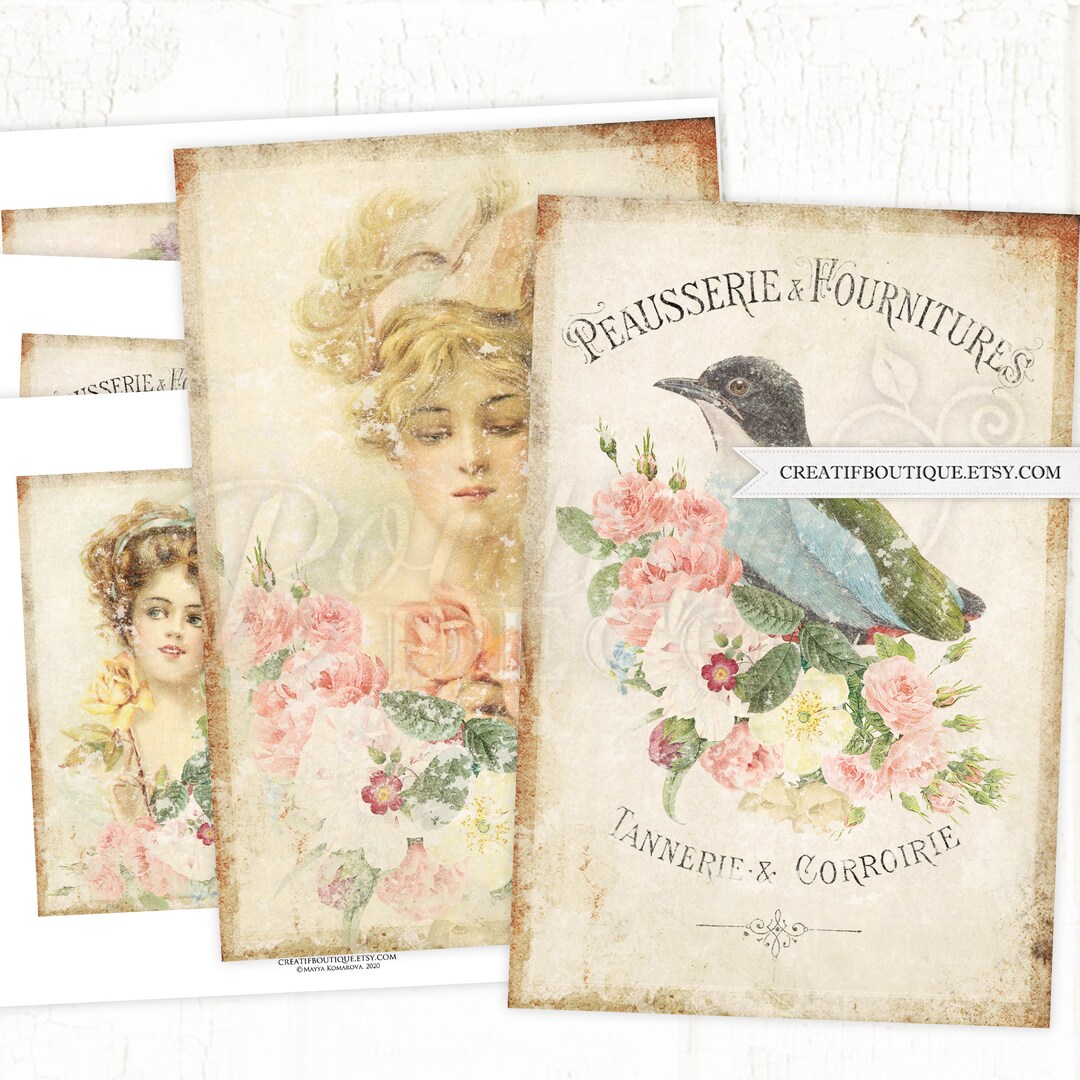 Printable Cards 4x6 In. Set of 6. Digital Collage Sheet for ...