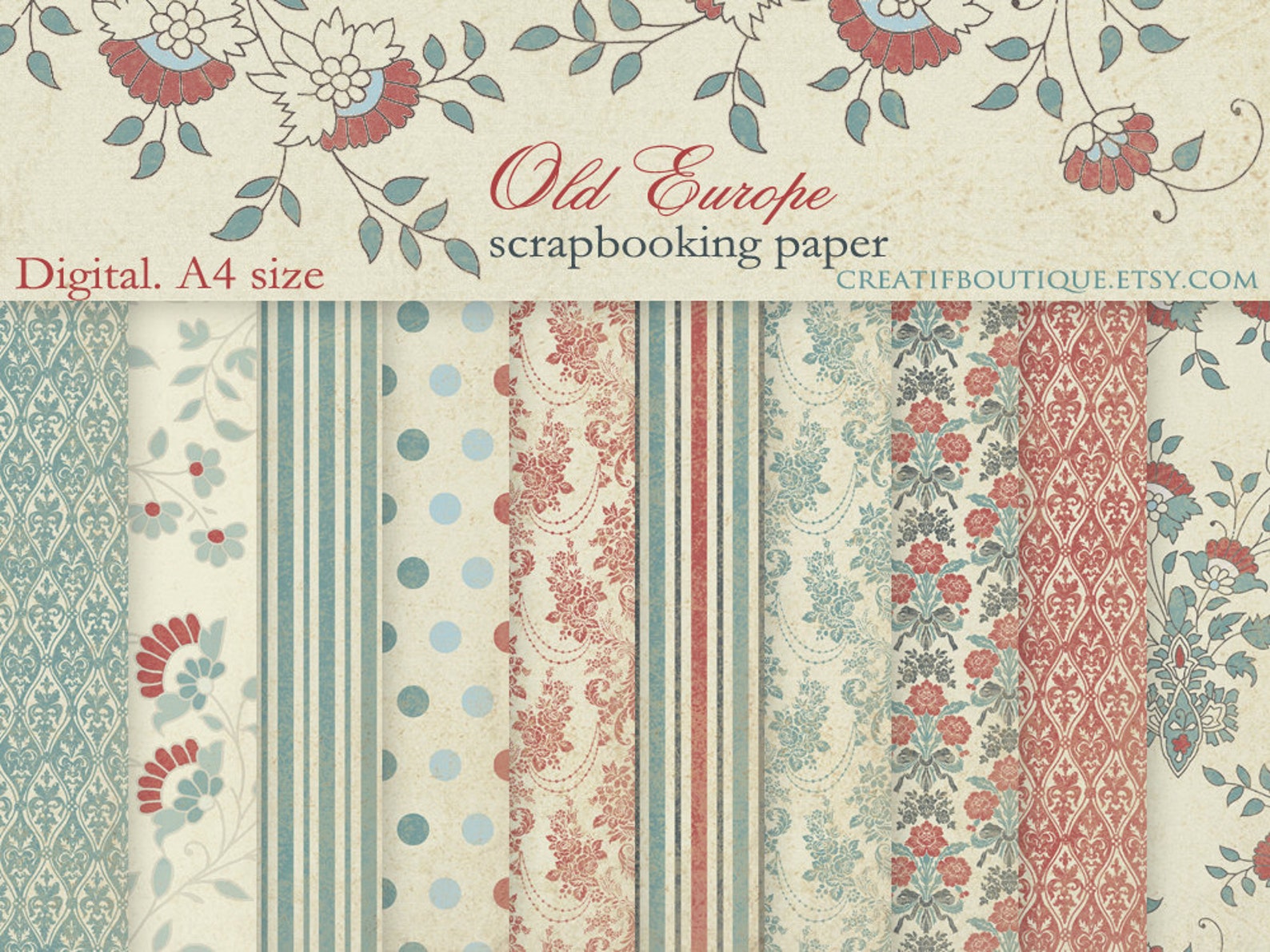 Old Europe Vintage Scrap Paper. Digital collage sheet. Set of Etsy