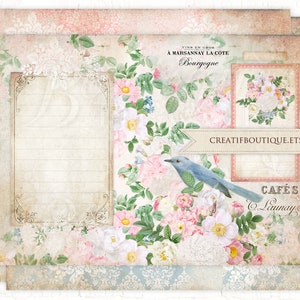 Polvo Floral Digital Rosas Diario Basura Papel Imprimible, Scrapbooking. Páginas de diario, Papel de scrapbooking vintage, Imprimibles de diario basura