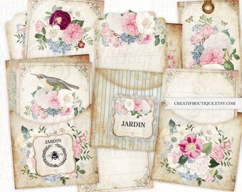 Secret Garden Junk Journal. Journaling Pockets, Tags, Ephemera. Junk Journal Kit. Vintage Art Journal Digitals. Printable Embellishments.