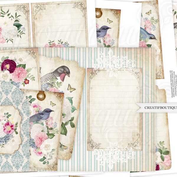 Secret Garden Journal Ephemera Kit, Pockets, Journal Paper, Craft Supplies, Digital Download. A5 Journal Collection. Printable Junk Journal