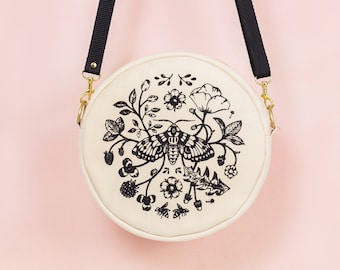 Vintage Bohemian Moths illustration Magnetic Closure Inside pocket Hobo Sling Tote Crossbody Strap 14.5x14x3