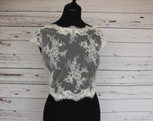 Ivory bridal lace top overlay, boat neck, cover up, button back wedding bolero, lace topper, bridal separates, UK sizes 6-24